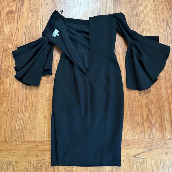 Milly Cady Selena Off Shoulder Bell Sleeve Mini Dress in black size 4 - Picture 11 of 14